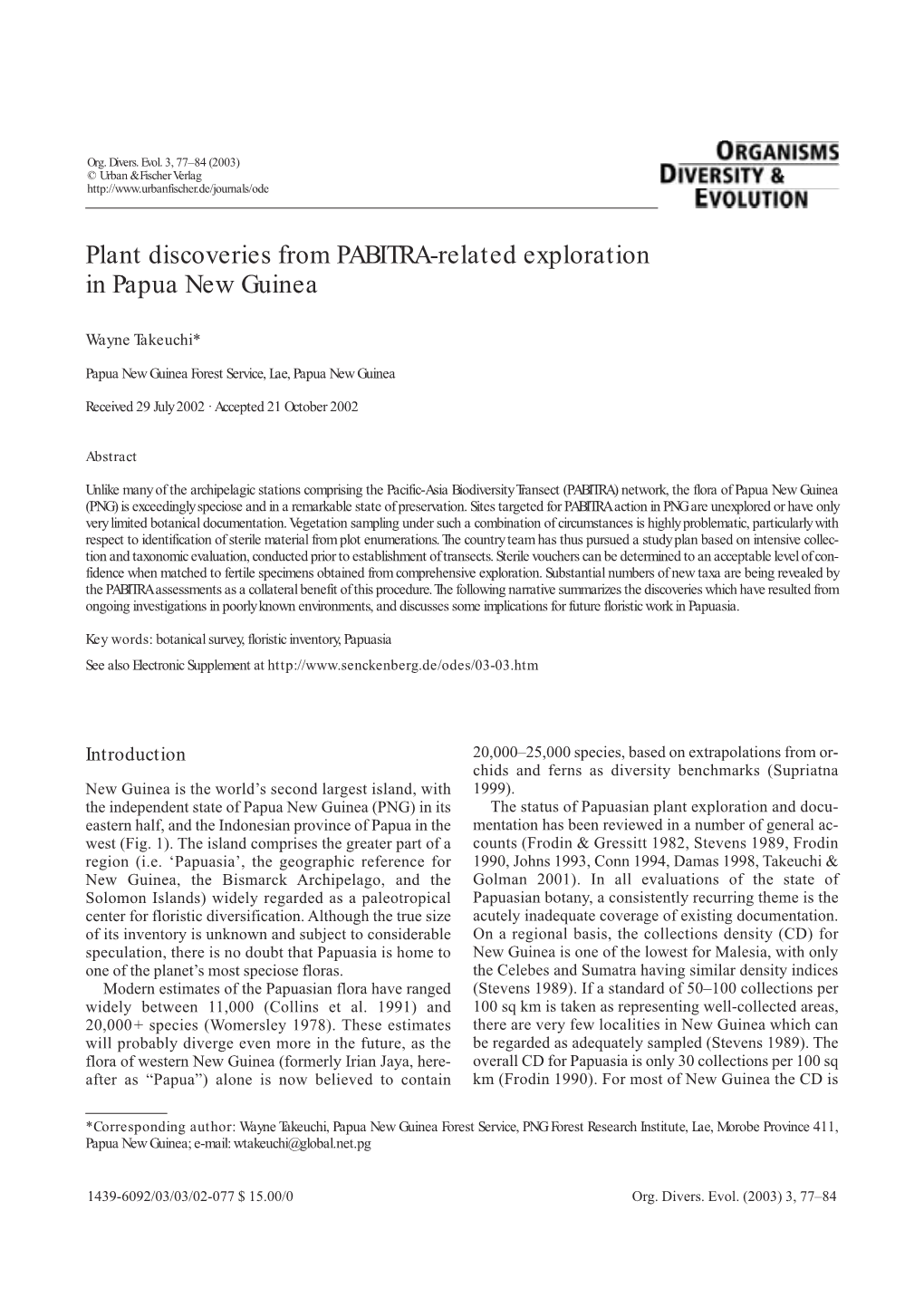 Plant Discoveries from PABITRA-Related Exploration in Papua New Guinea