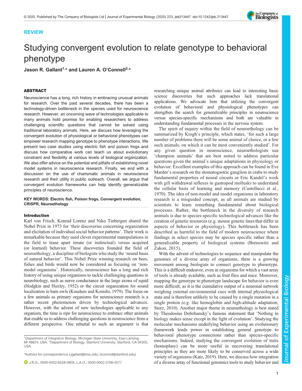 Studying Convergent Evolution to Relate Genotype to Behavioral Phenotype Jason R