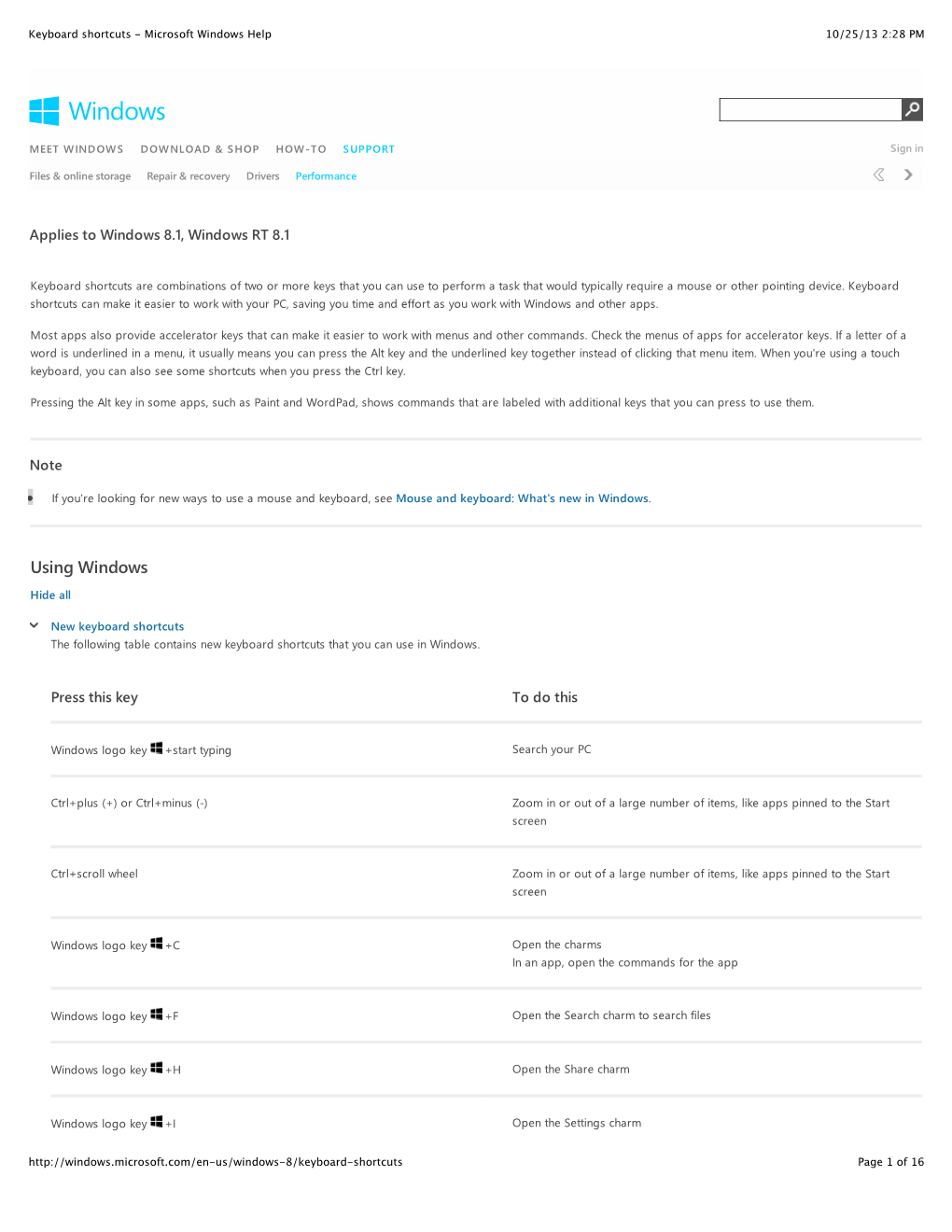 Keyboard Shortcuts - Microsoft Windows Help 10/25/13 2:28 PM