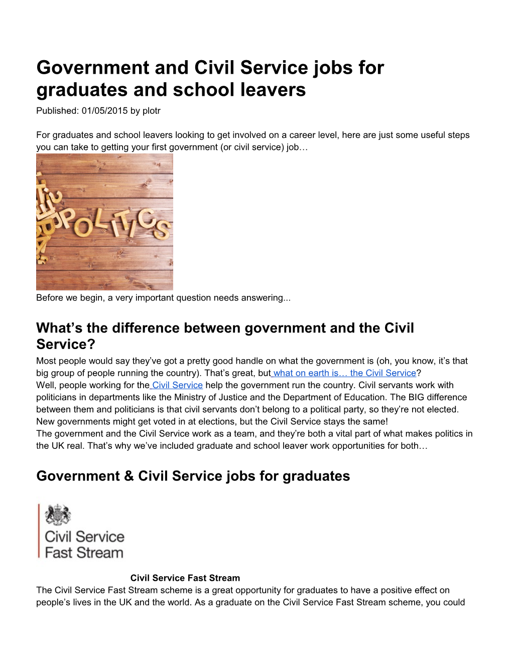 Government and Civil Service Jobs for Graduates and School Leavers