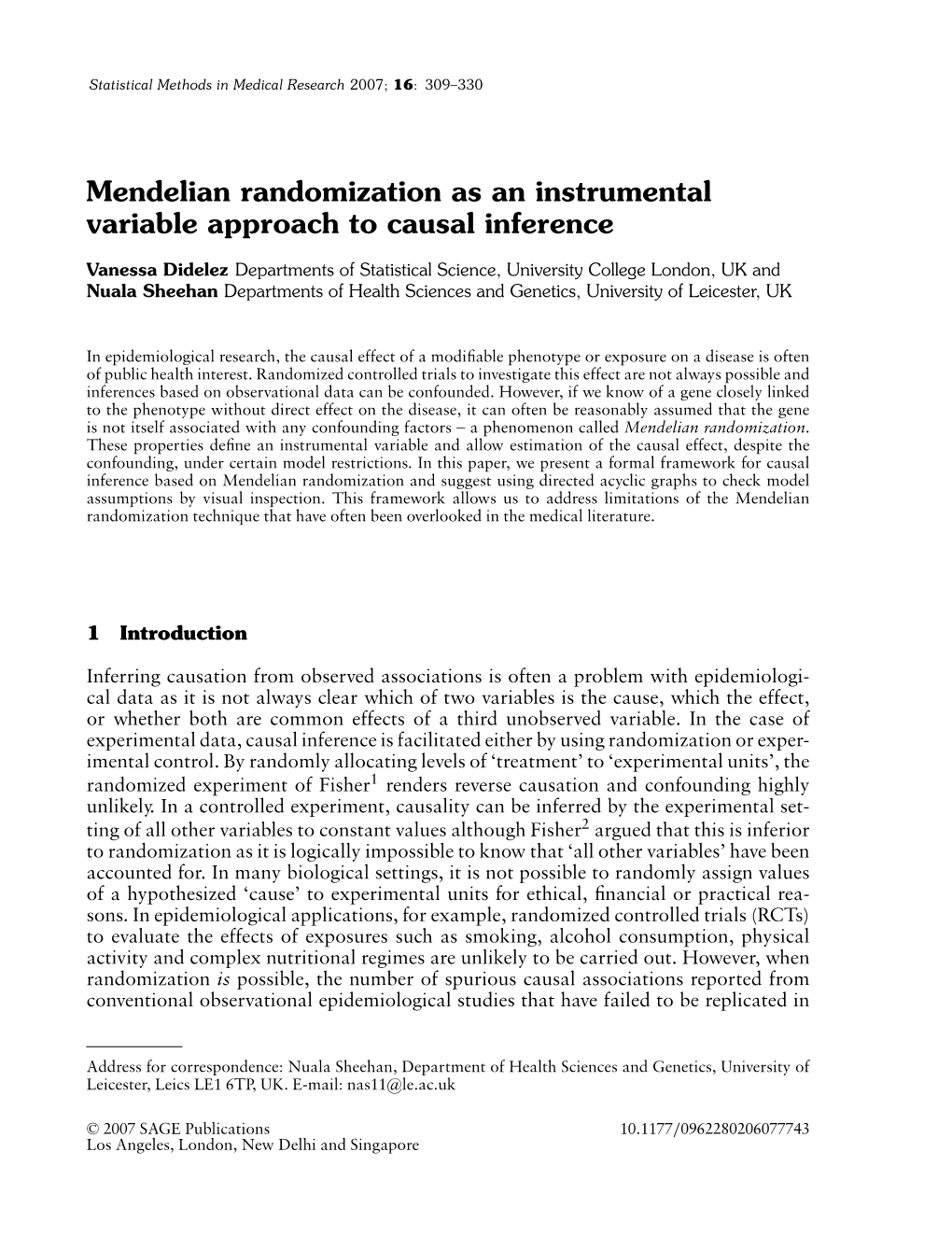 Mendelian Randomization As an Instrumental Variable Approach to Causal Inference