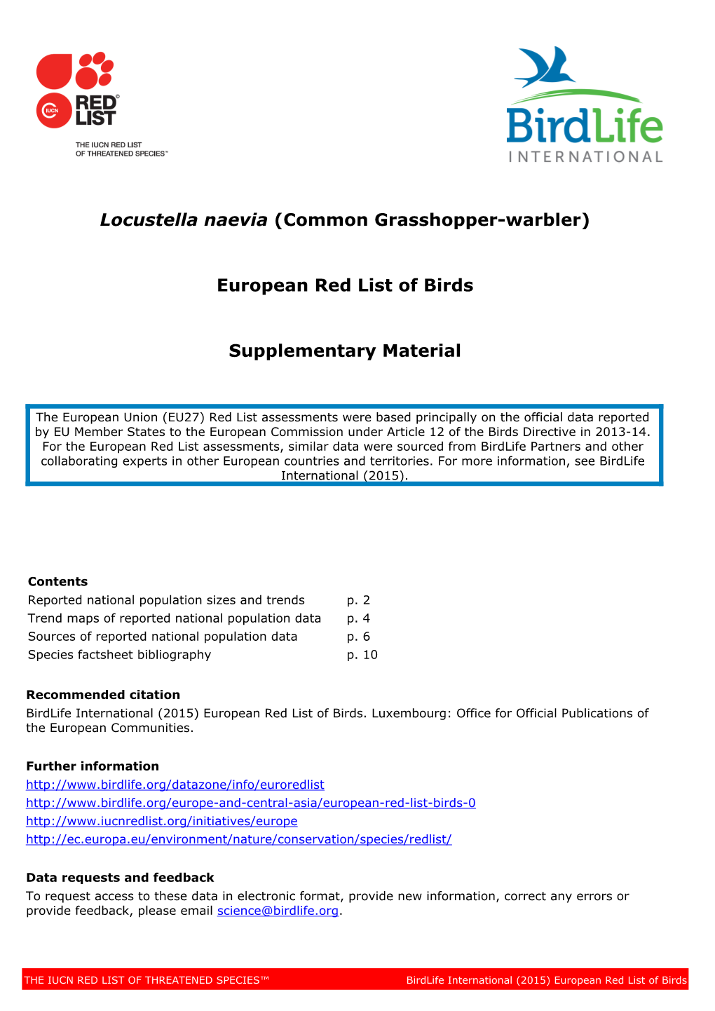 European Red List of Birds 2015