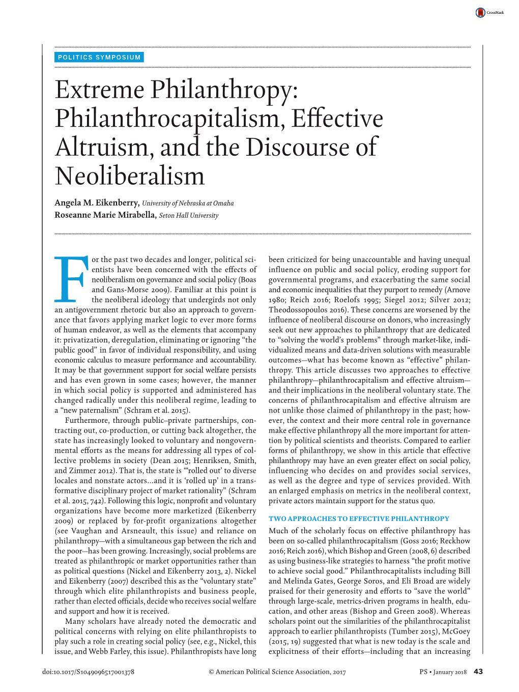 Philanthrocapitalism, Effective Altruism, and the Discourse of Neoliberalism