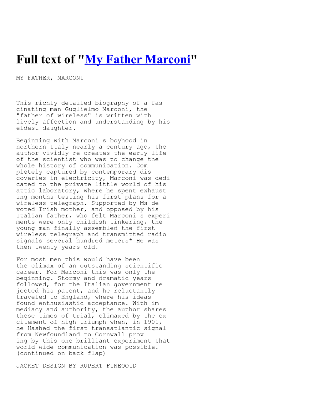 Full Text of "My Father Marconi"