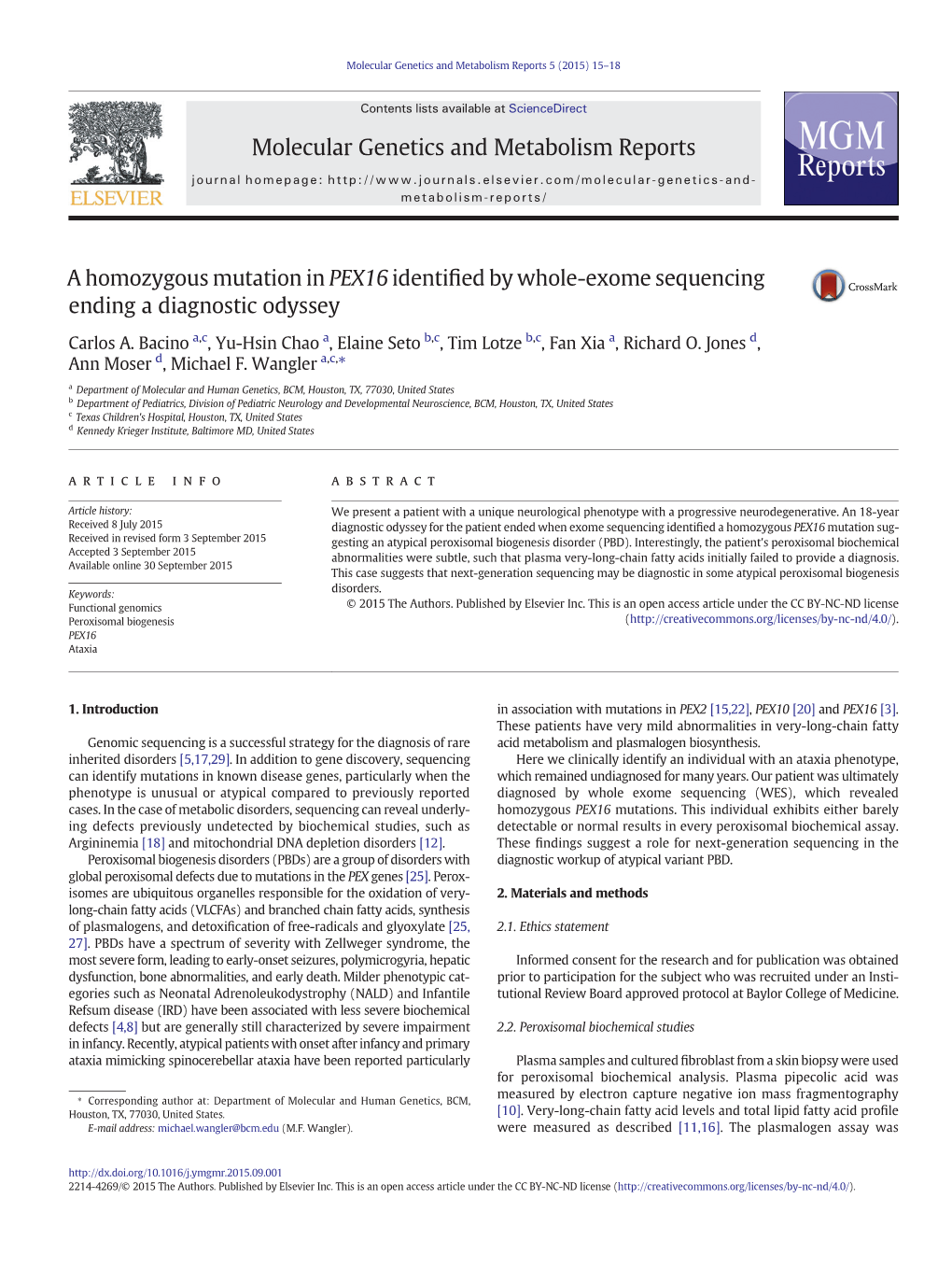 A Homozygous Mutation in PEX16 Identified by Whole-Exome