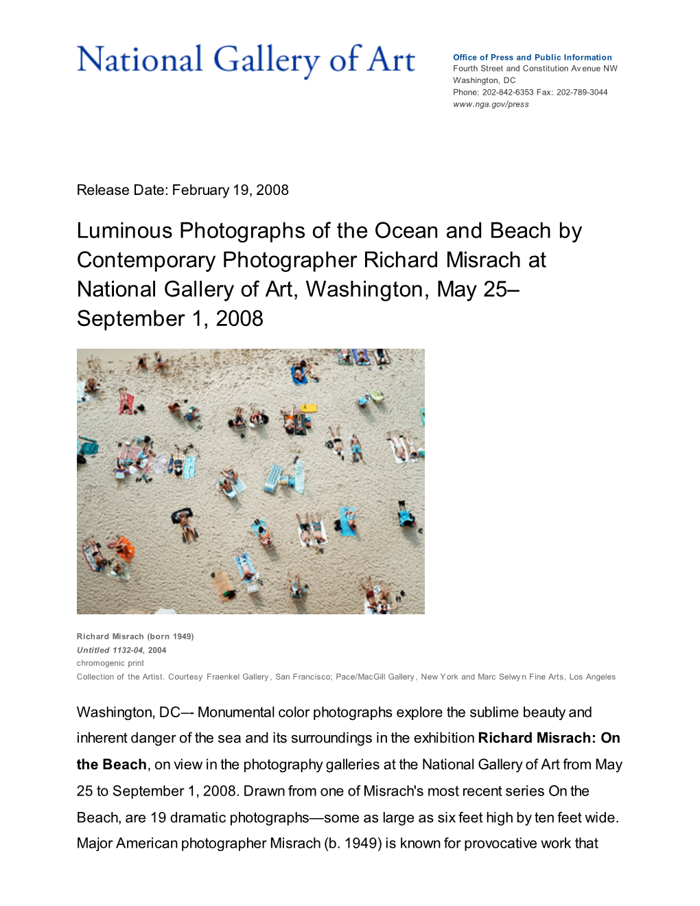 Luminous Photographs of the Ocean and Beach by Contemporary Photographer Richard Misrach at National Gallery of Art, Washington, May 25– September 1, 2008