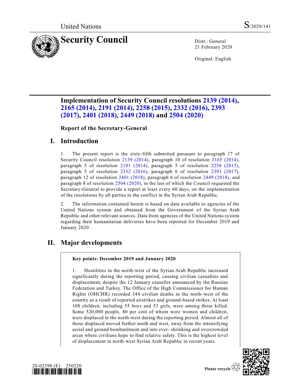 Security Council Distr.: General 21 February 2020