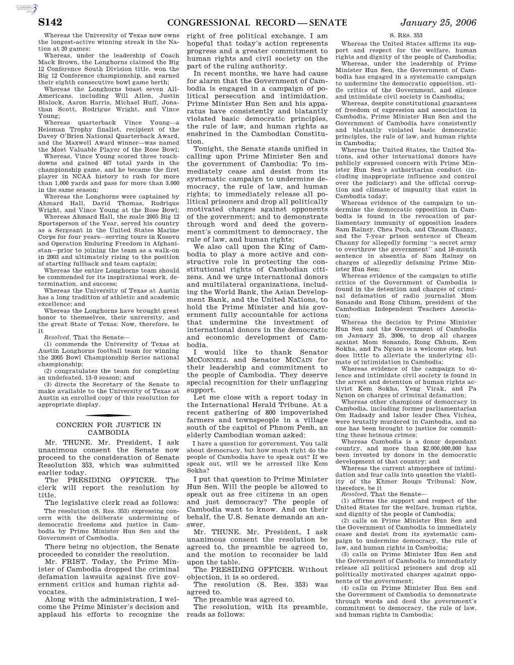 Congressional Record—Senate S142