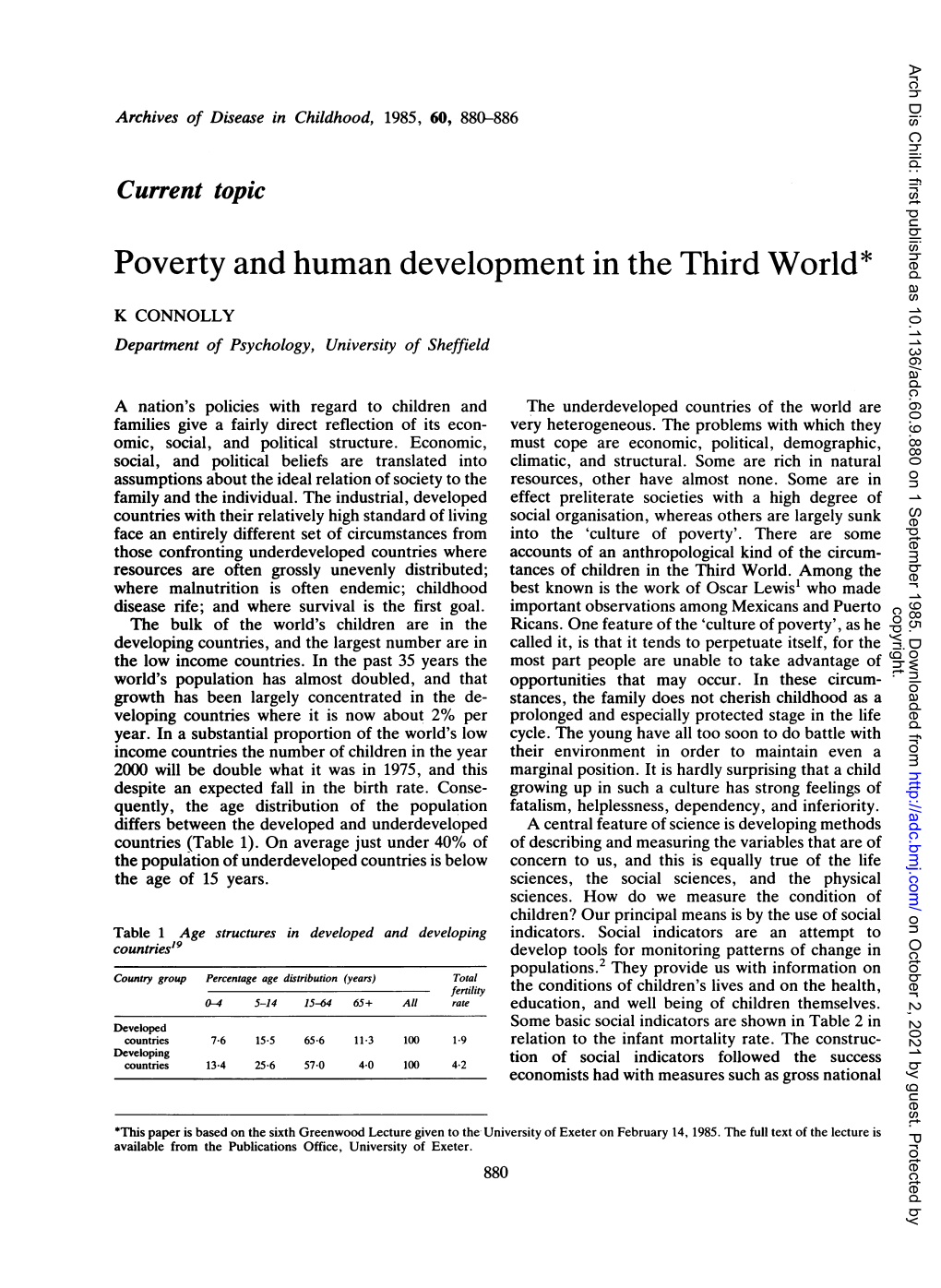 Poverty and Human Development in the Third World*