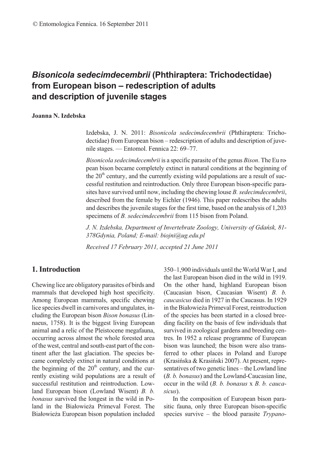 From European Bison – Redescription of Adults and Description of Juvenile Stages