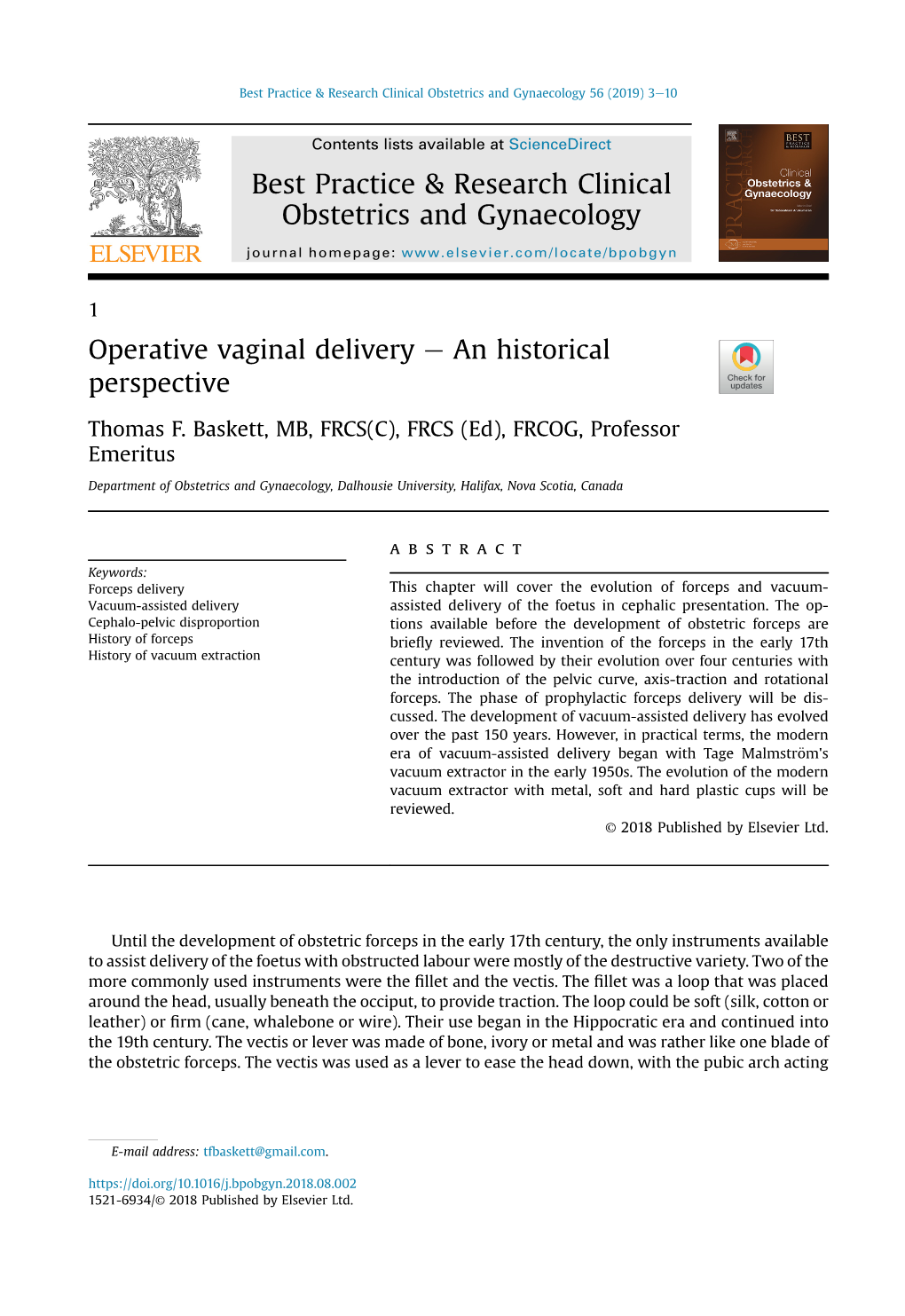Operative Vaginal Delivery E an Historical Perspective