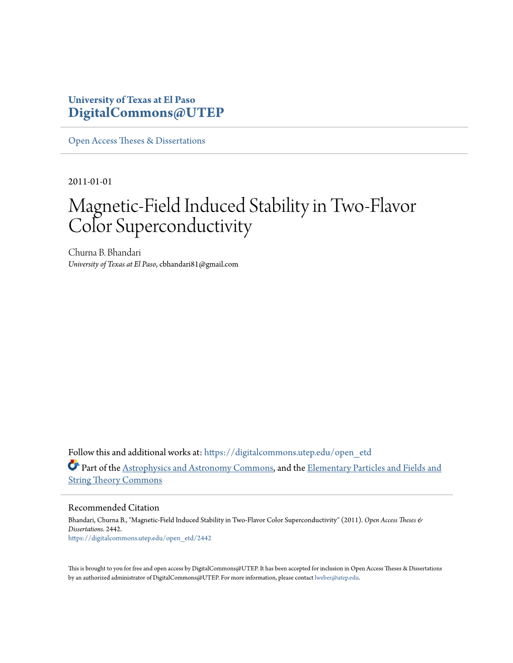 Magnetic-Field Induced Stability in Two-Flavor Color Superconductivity Churna B