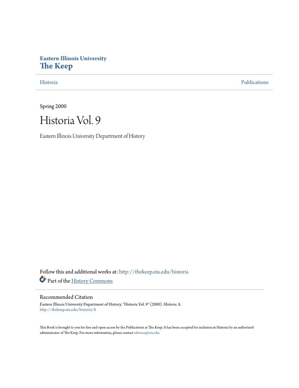 Historia Vol. 9 Eastern Illinois University Department of History