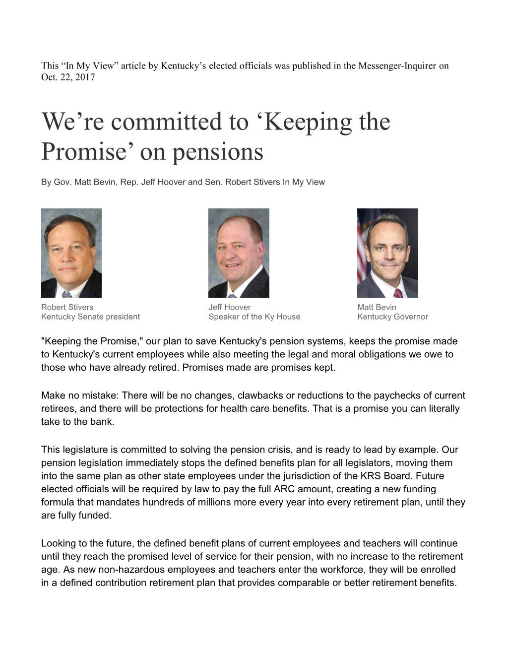 We're Committed to 'Keeping the Promise' on Pensions