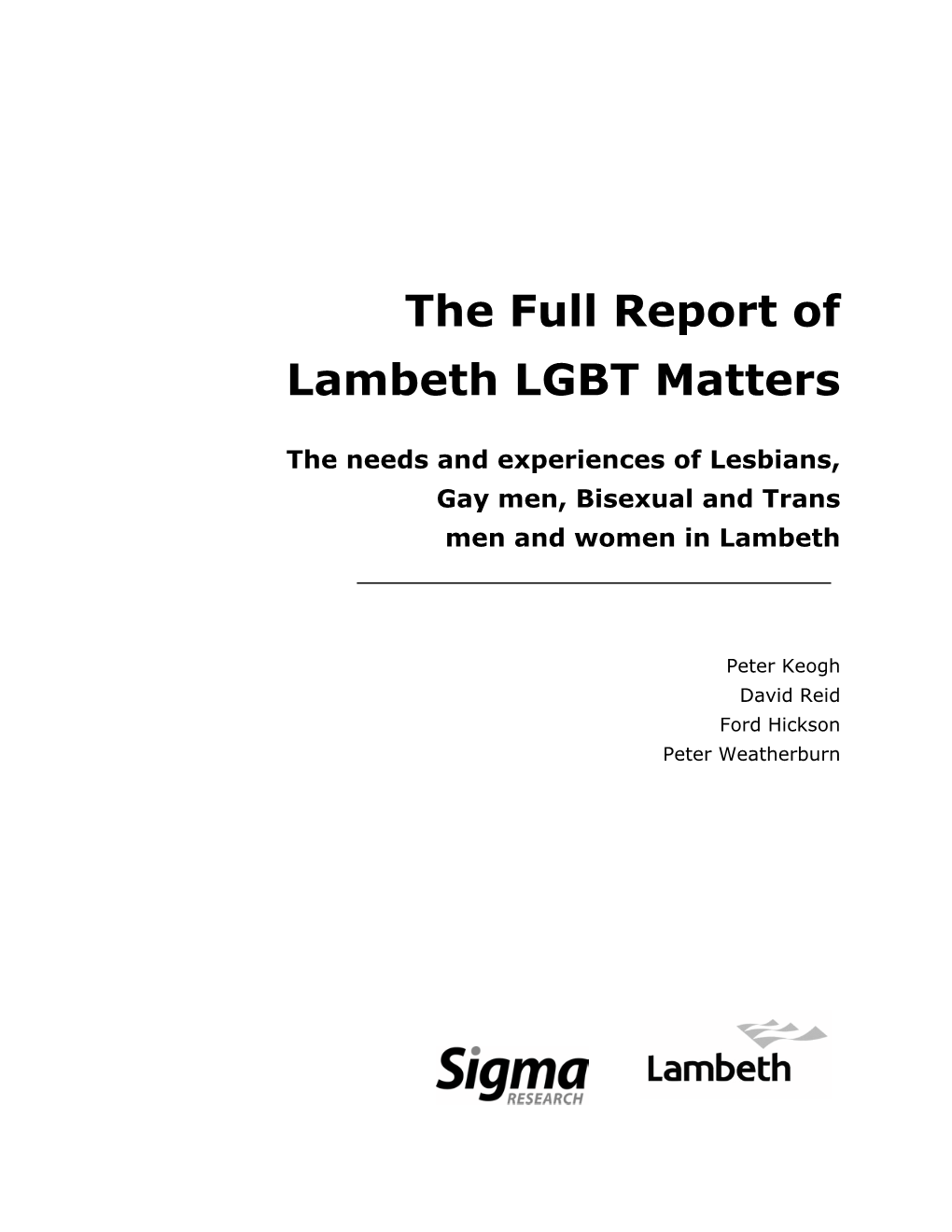Draft 3\Final Full Report to Lambeth.Wpd