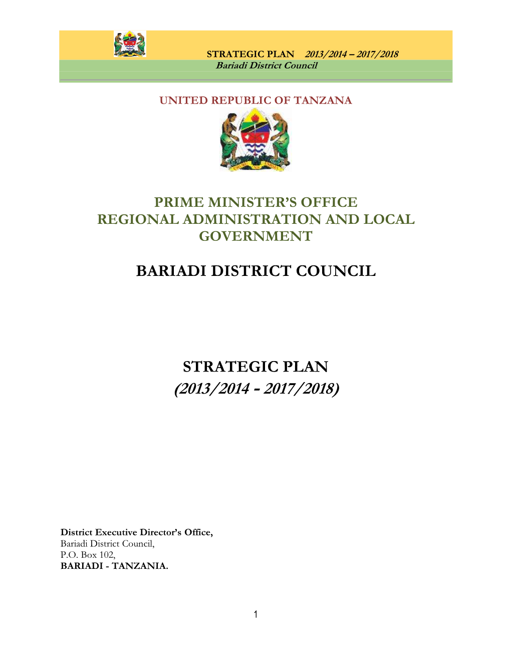 Bariadi District Council Strategic Planning Process and Activities