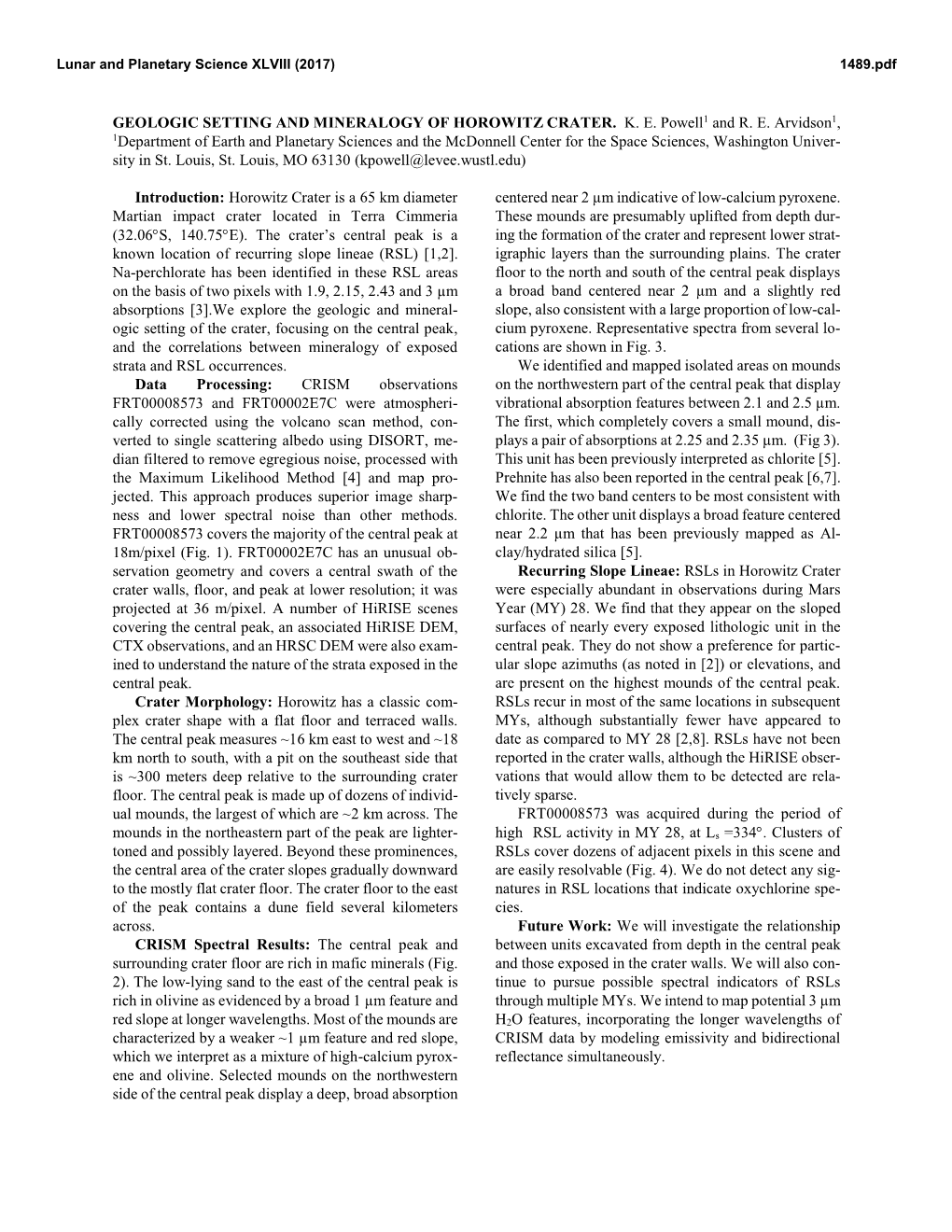 Geologic Setting and Mineralogy of Horowitz Crater