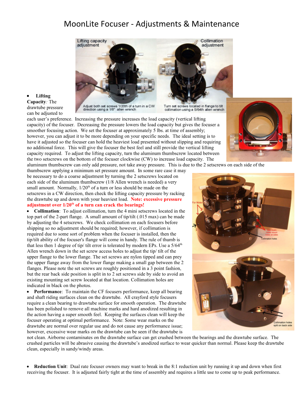 Moonlite Focuser - Adjustments Maintenance