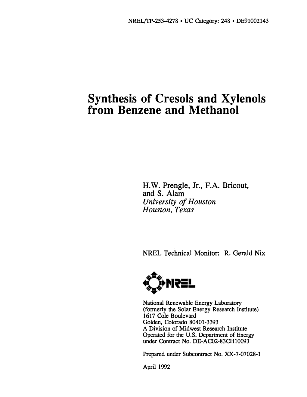 Synthesis of Cresols and Xylenols from Benzene and Methanol