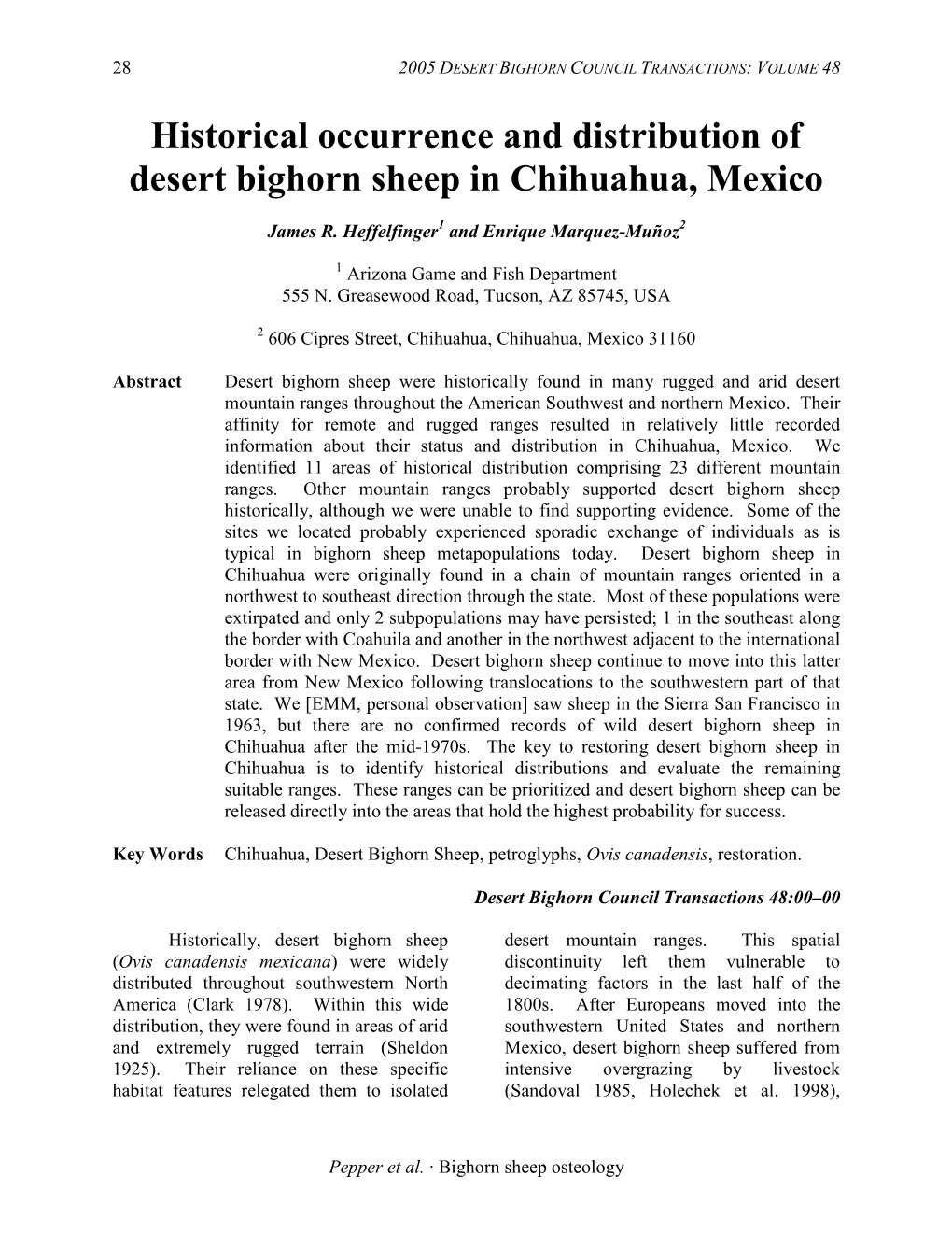 Historical Occurrence and Distribution of Desert Bighorn Sheep in Chihuahua, Mexico