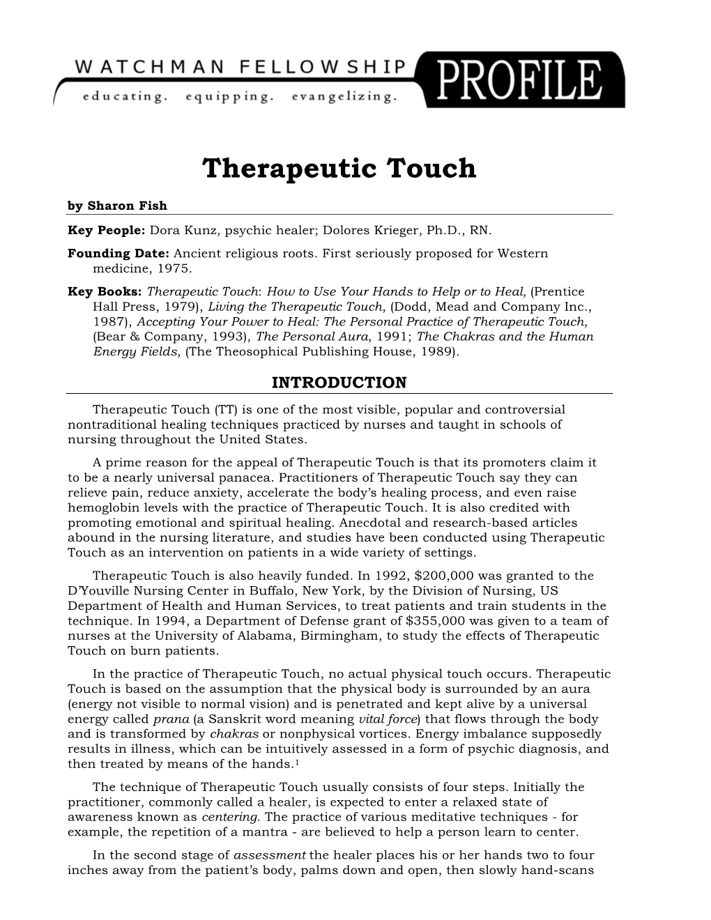 Therapeutic Touch Profile