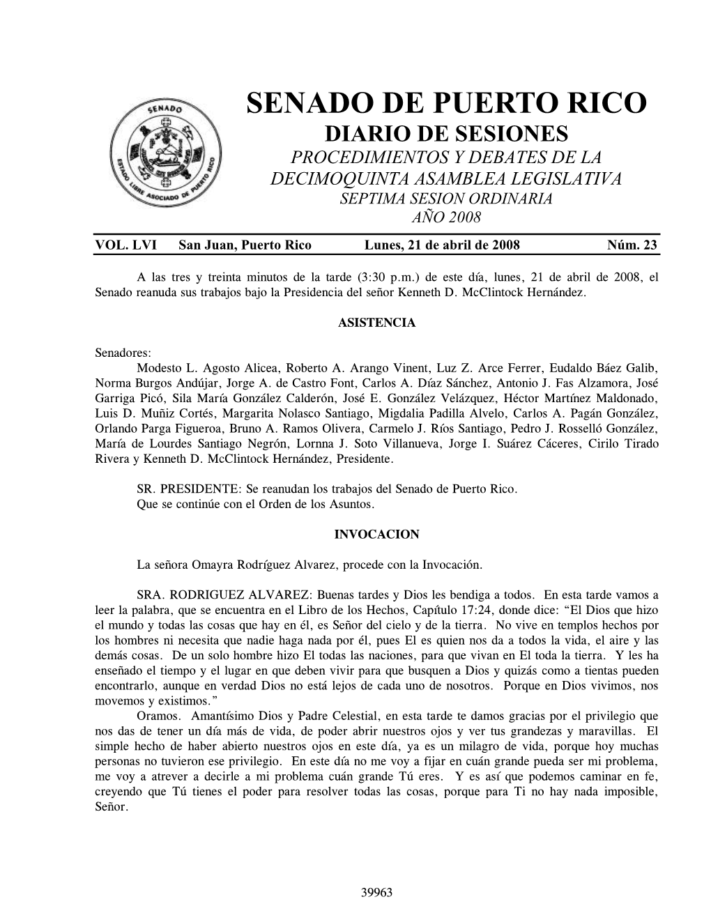 Procedimientos Y Debates De La Decimoquinta Asamblea Legislativa Septima Sesion Ordinaria Año 2008 Vol