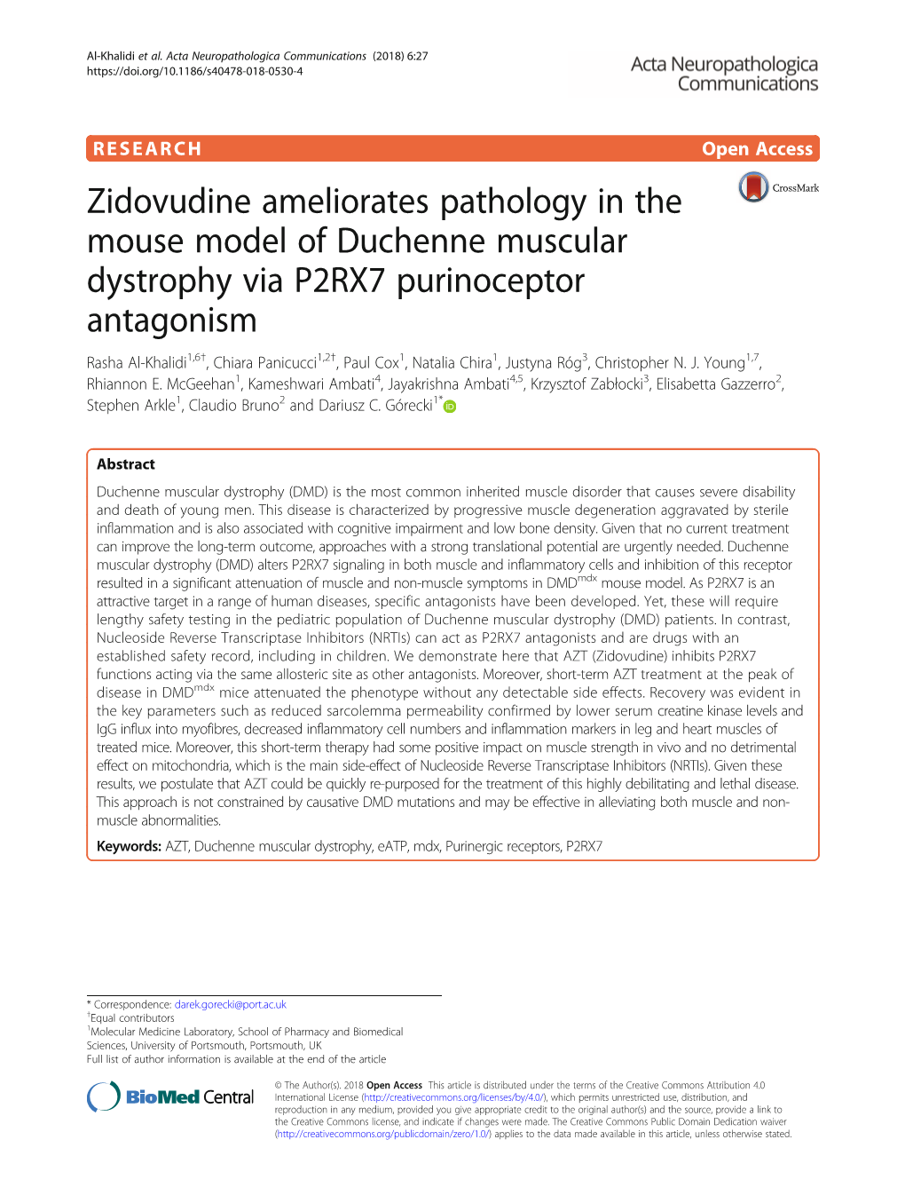 Zidovudine Ameliorates Pathology in the Mouse Model of Duchenne