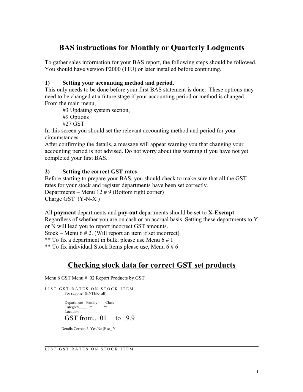 BAS Instructions for Monthly Lodgments