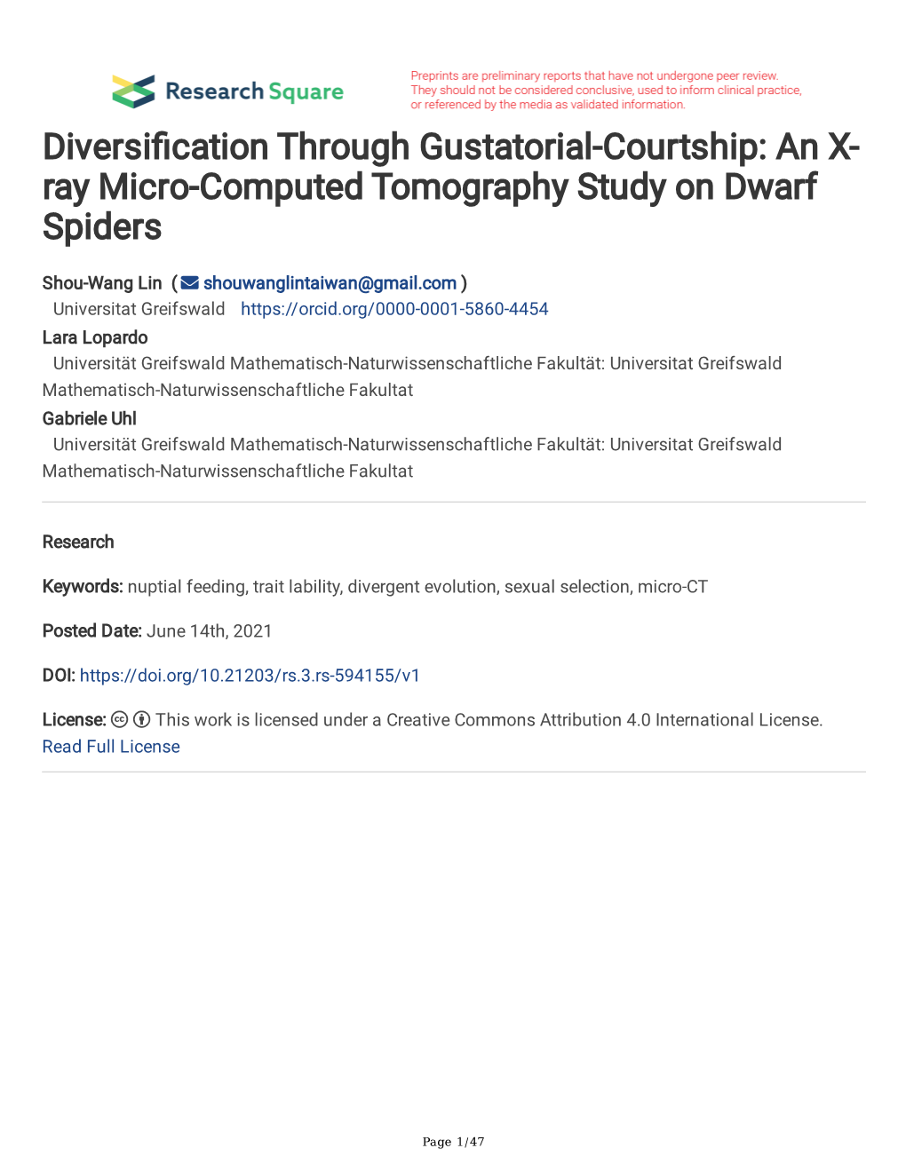 An X- Ray Micro-Computed Tomography Study on Dwarf Spiders