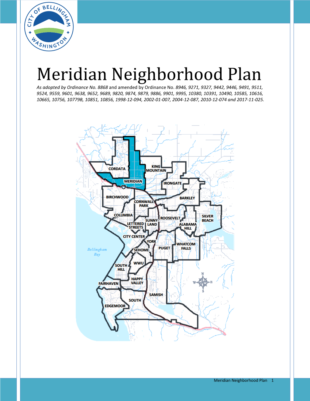 Meridian Neighborhood Plan As Adopted by Ordinance No