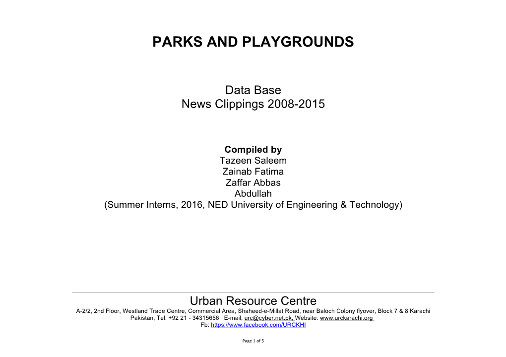 Parks News Clippings Database 2008-2015, June 12, 2016