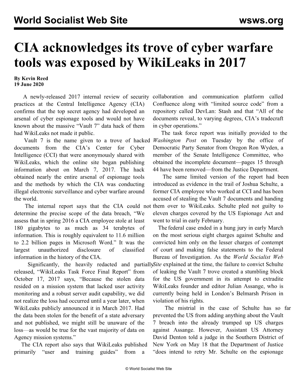 CIA Acknowledges Its Trove of Cyber Warfare Tools Was Exposed by Wikileaks in 2017