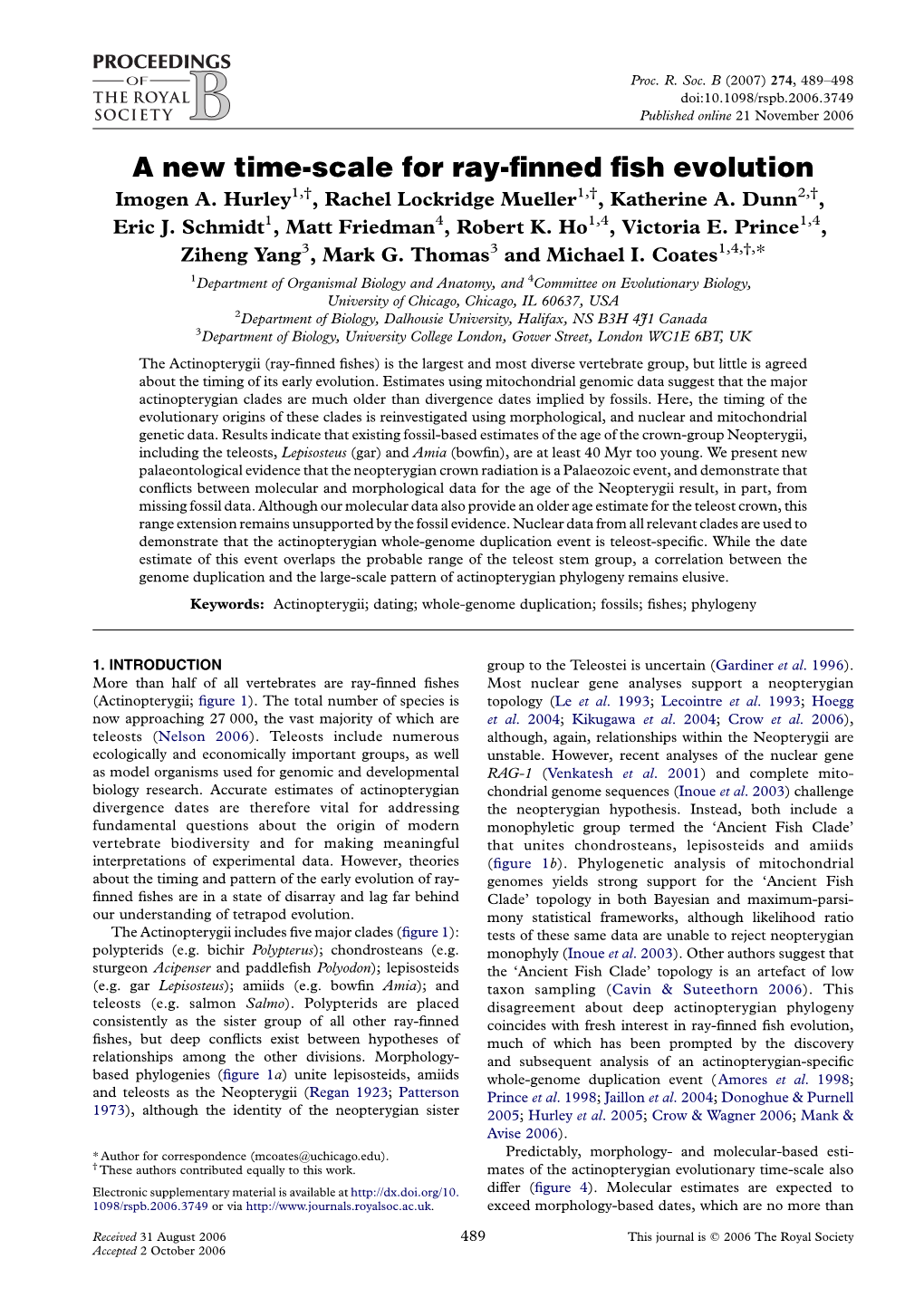 A New Time-Scale for Ray-Finned Fish Evolution