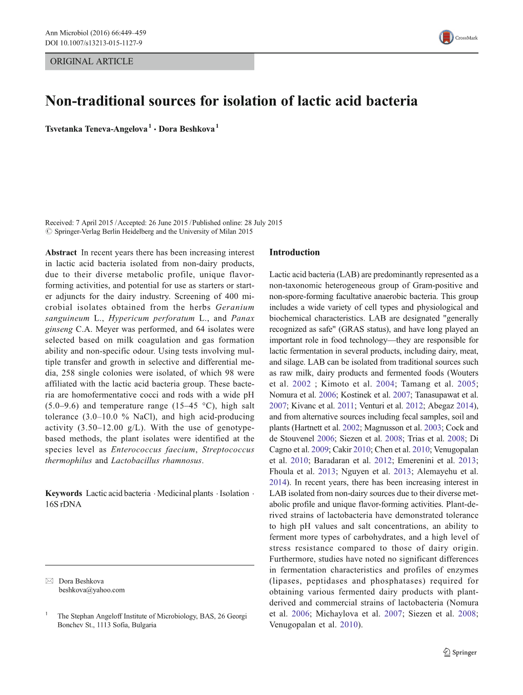 Non-Traditional Sources for Isolation of Lactic Acid Bacteria