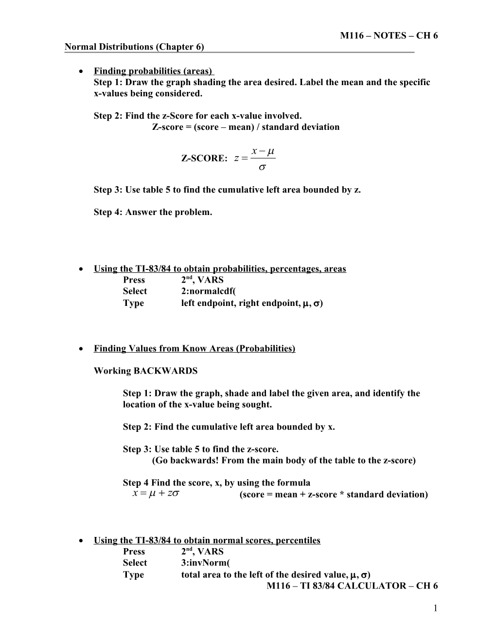 Normal Distributions (Chapter 6)