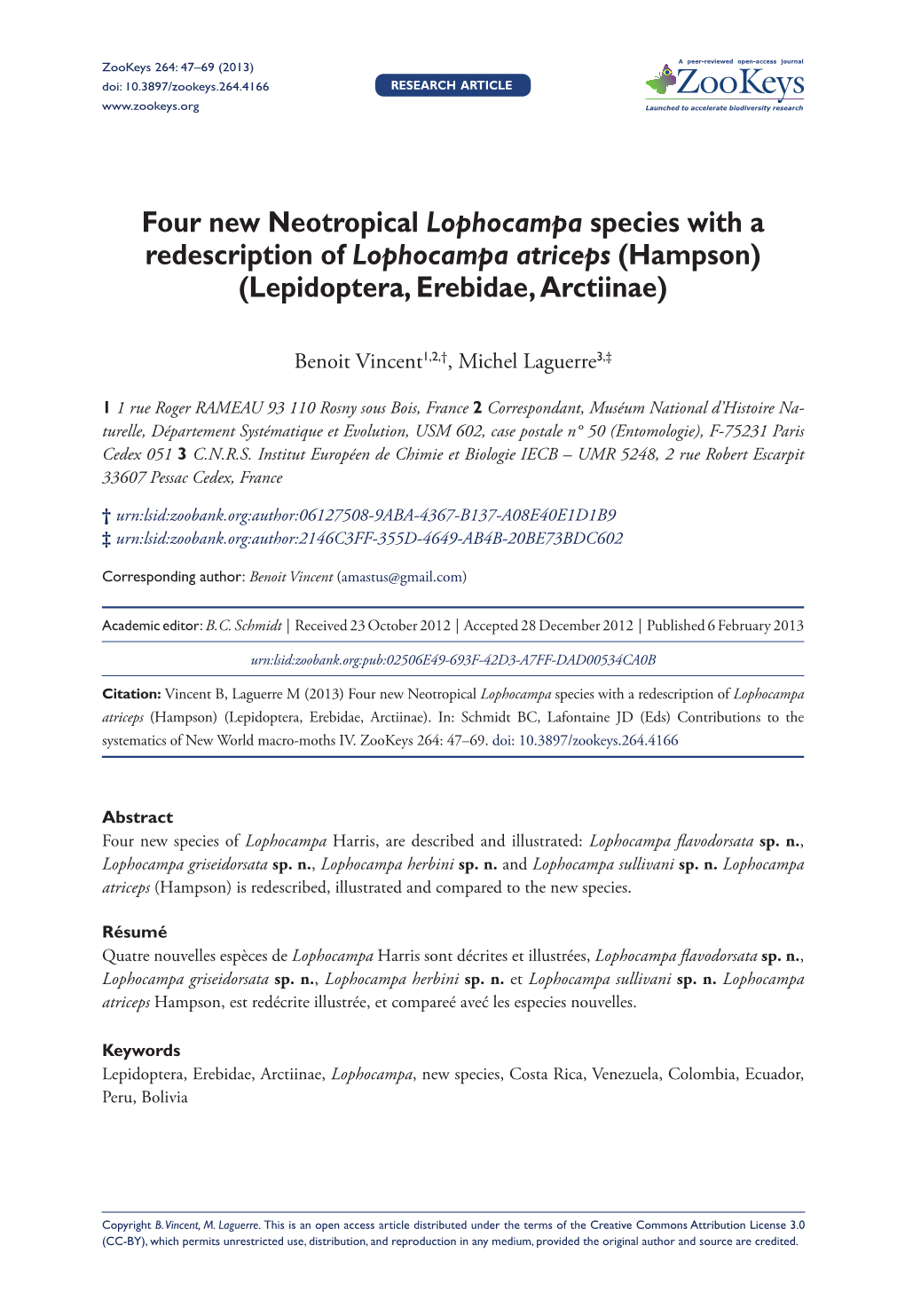 Four New Neotropical Lophocampa Species with a Redescription of Lophocampa Atriceps (Hampson) (Lepidoptera, Erebidae, Arctiinae)