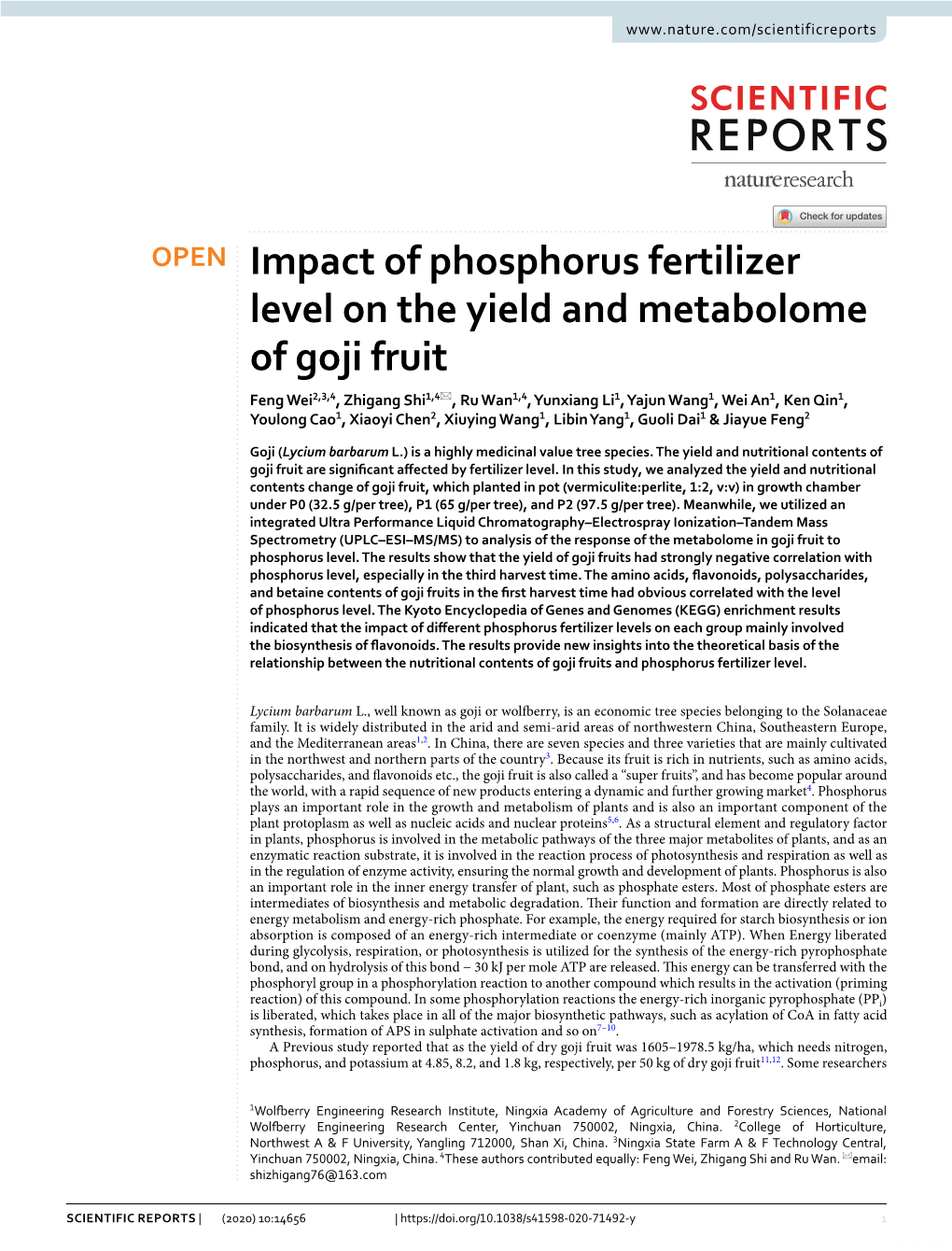 Impact of Phosphorus Fertilizer Level on the Yield and Metabolome of Goji Fruit