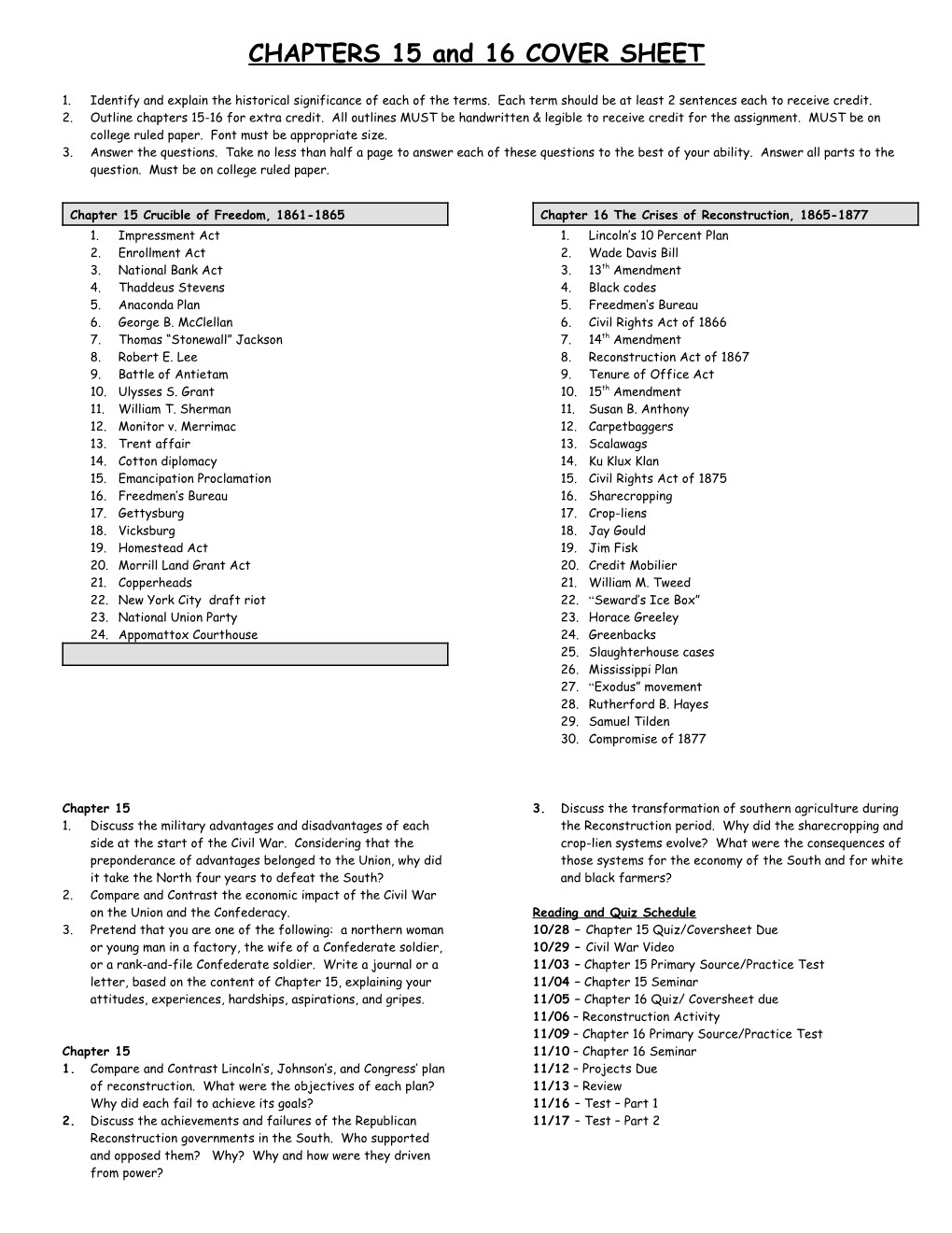 Chapters 1-4 Cover Sheet