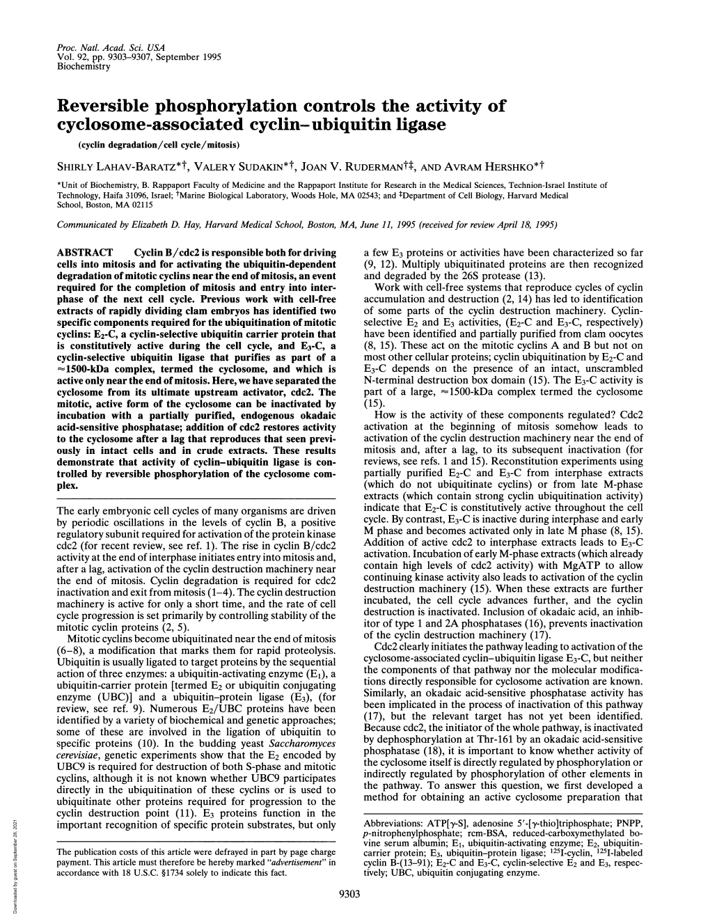 Reversible Phosphorylation Controls the Activity of Cyclosome-Associated