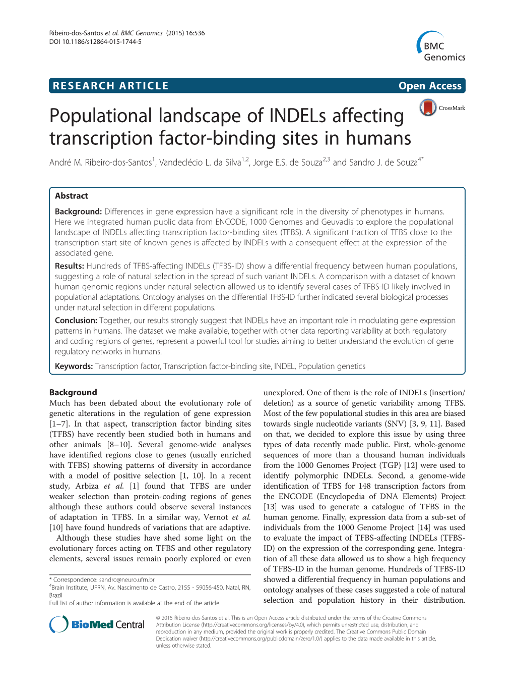 Populational Landscape of Indels Affecting Transcription Factor-Binding Sites in Humans André M