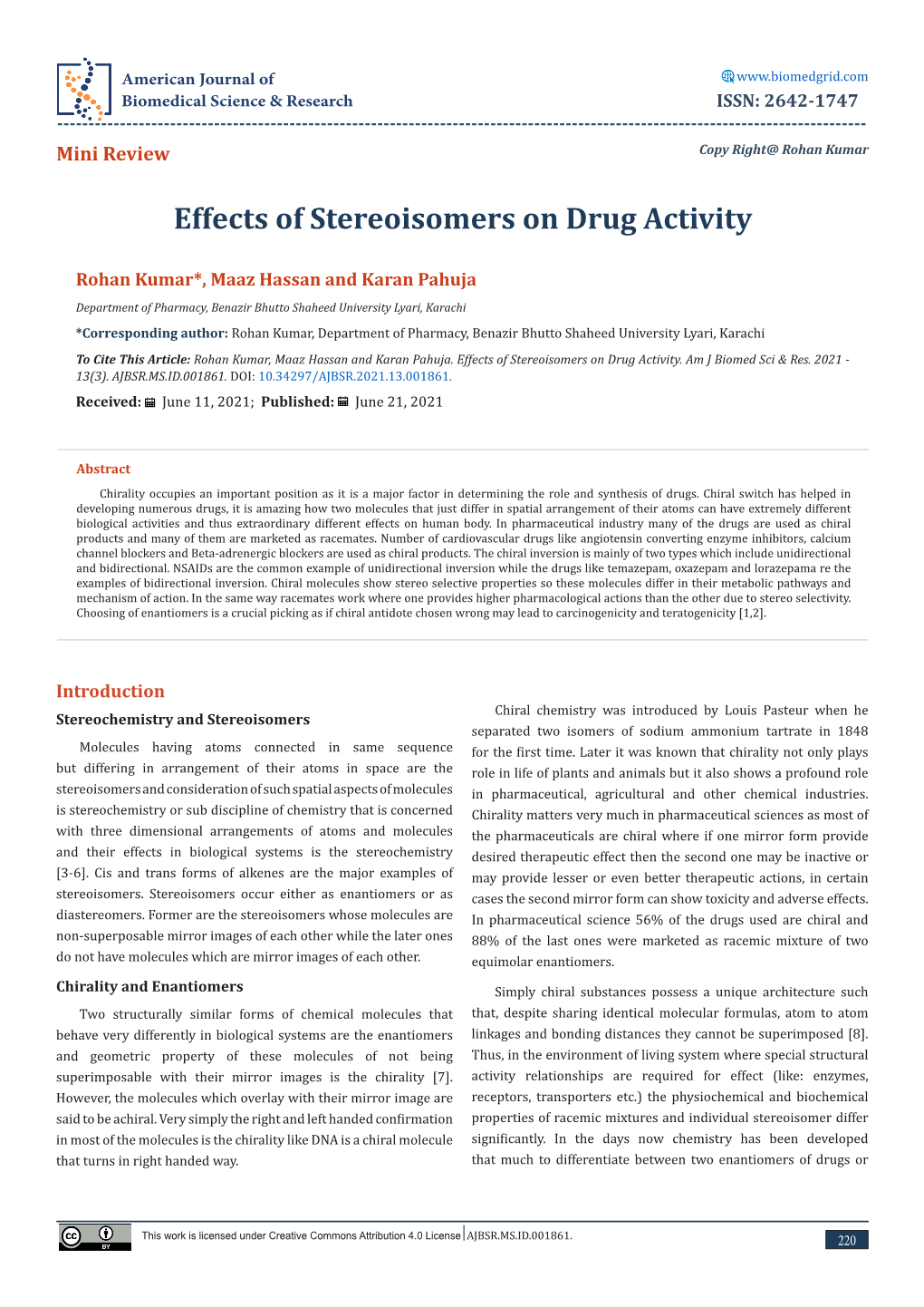 Effects of Stereoisomers on Drug Activity