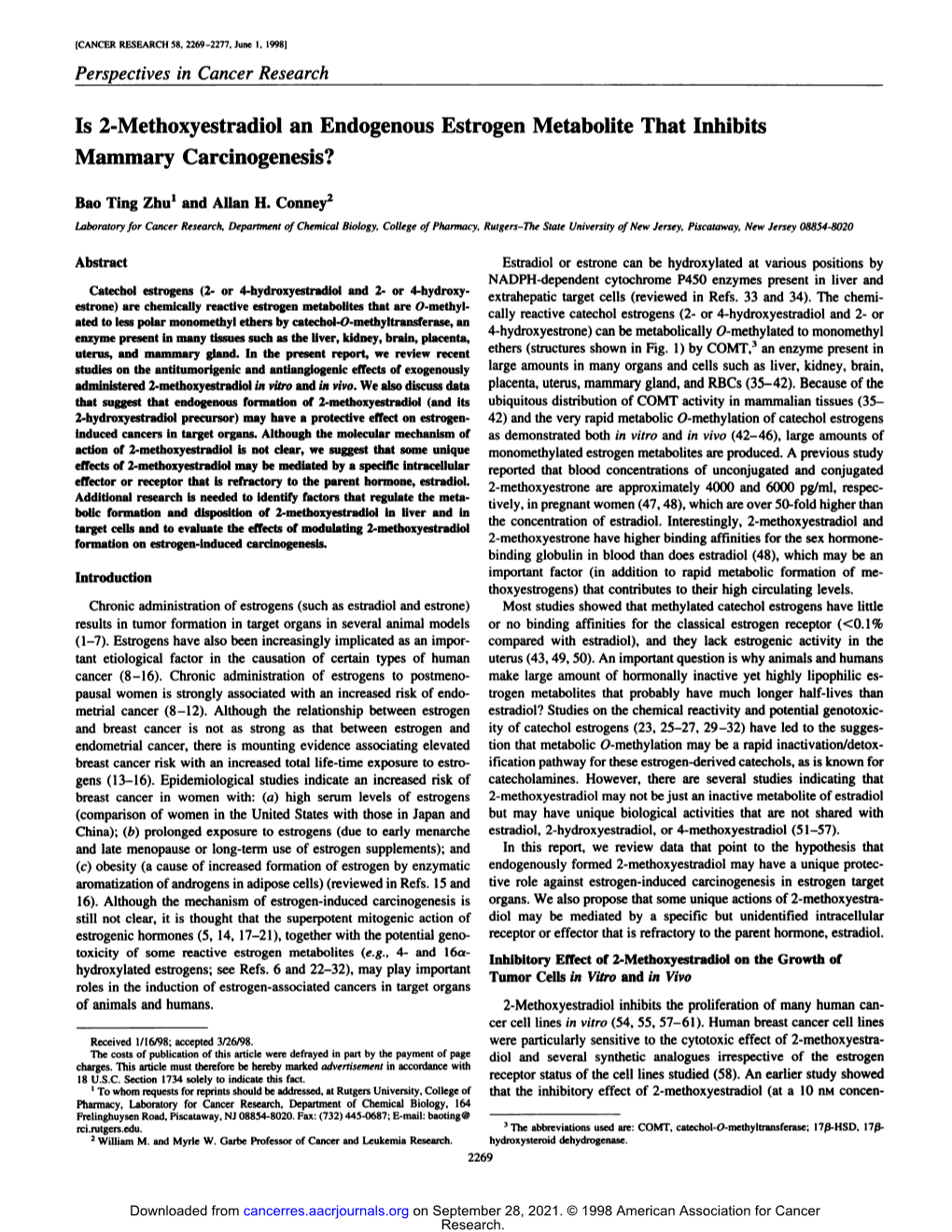 Is 2-Methoxyestradiol an Endogenous Estrogen Metabolite That Inhibits Mammary Carcinogenesis?