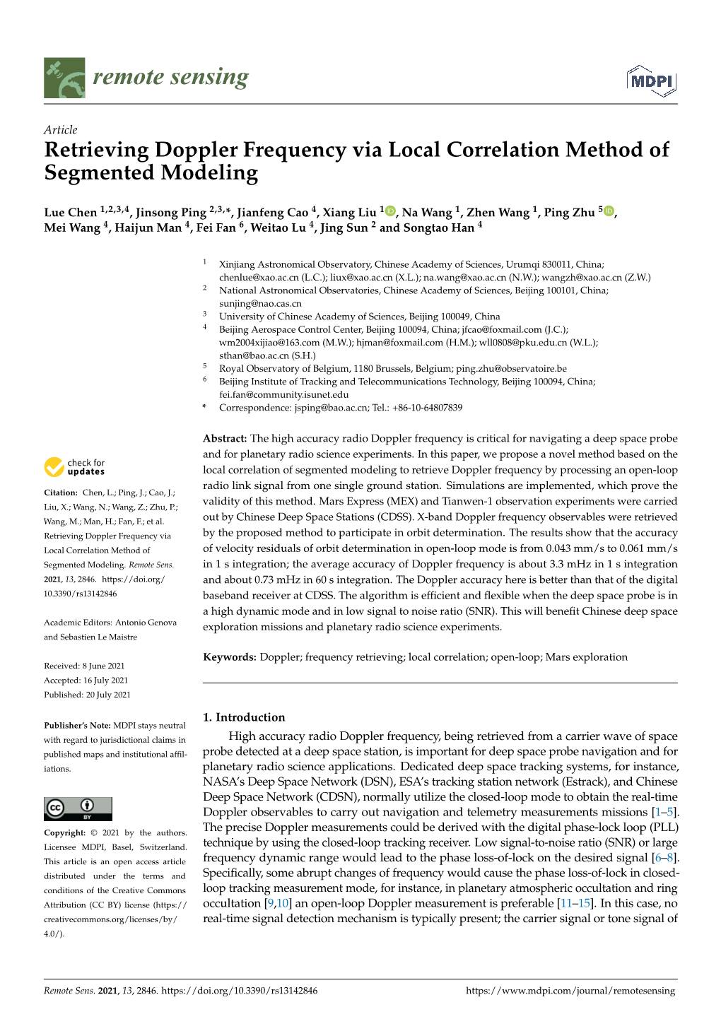 Retrieving Doppler Frequency Via Local Correlation Method of Segmented Modeling