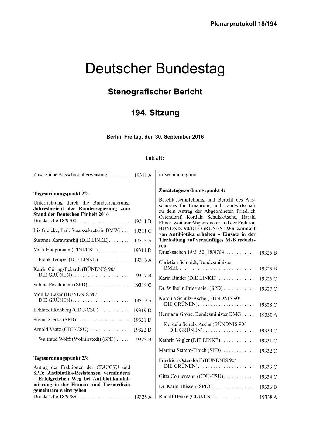 Stenografischer Bericht 194. Sitzung