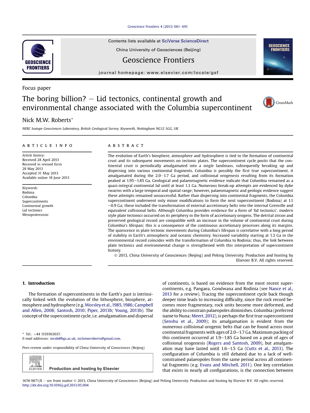 The Boring Billion? E Lid Tectonics, Continental Growth and Environmental Change Associated with the Columbia Supercontinent