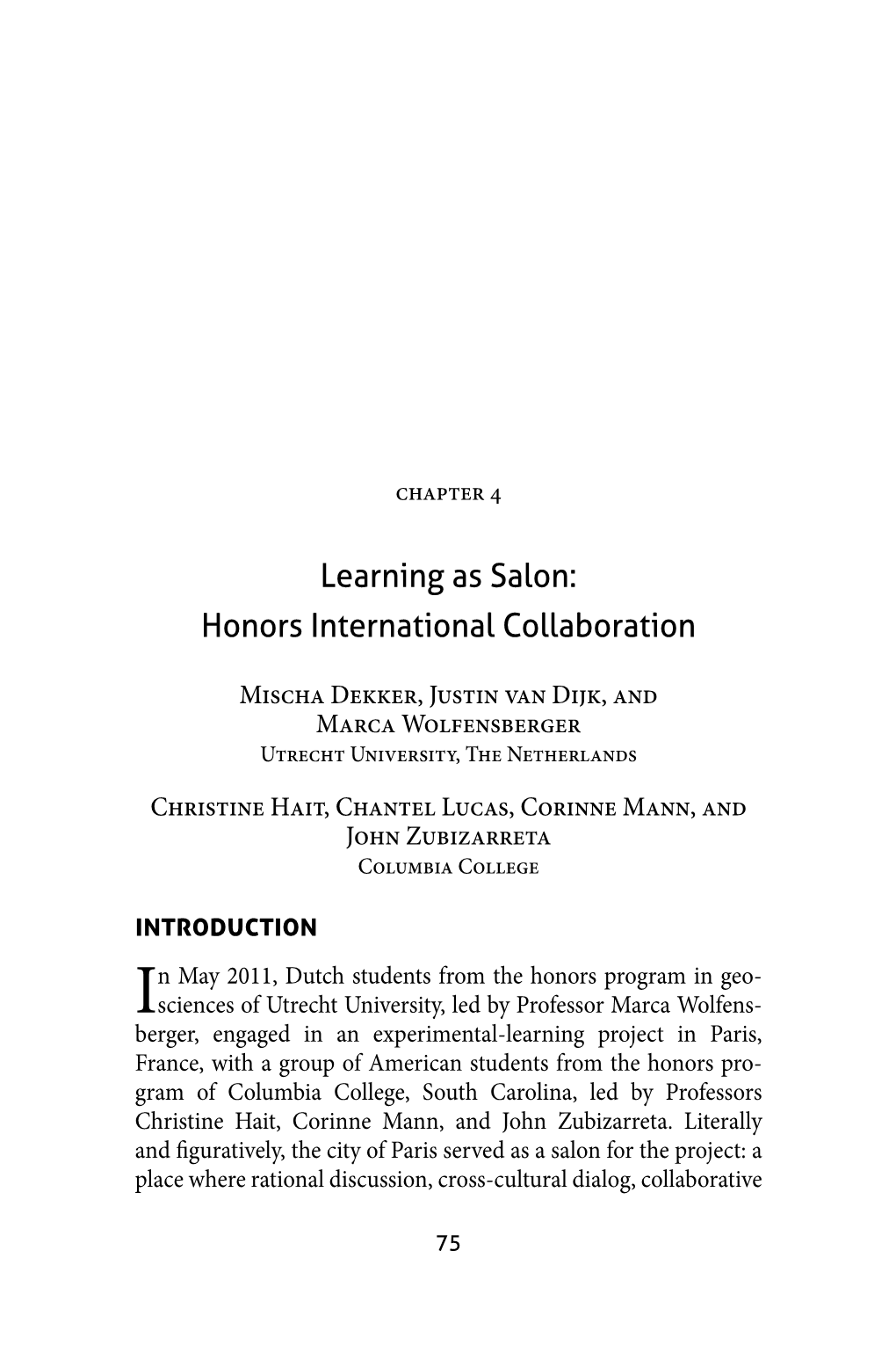 Learning As Salon: Honors International Collaboration