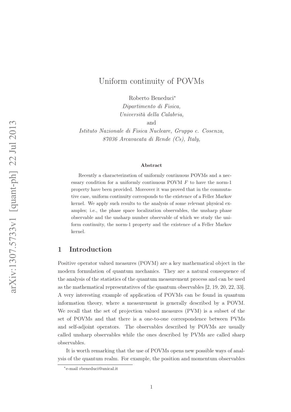 Uniform Continuity of Povms