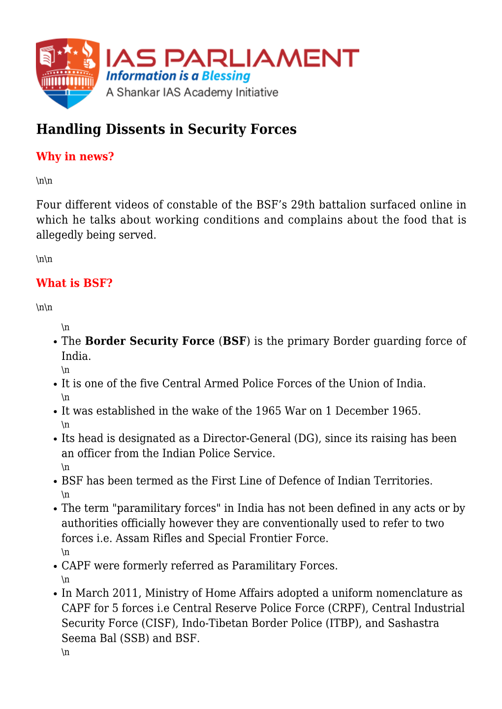 Handling Dissents in Security Forces