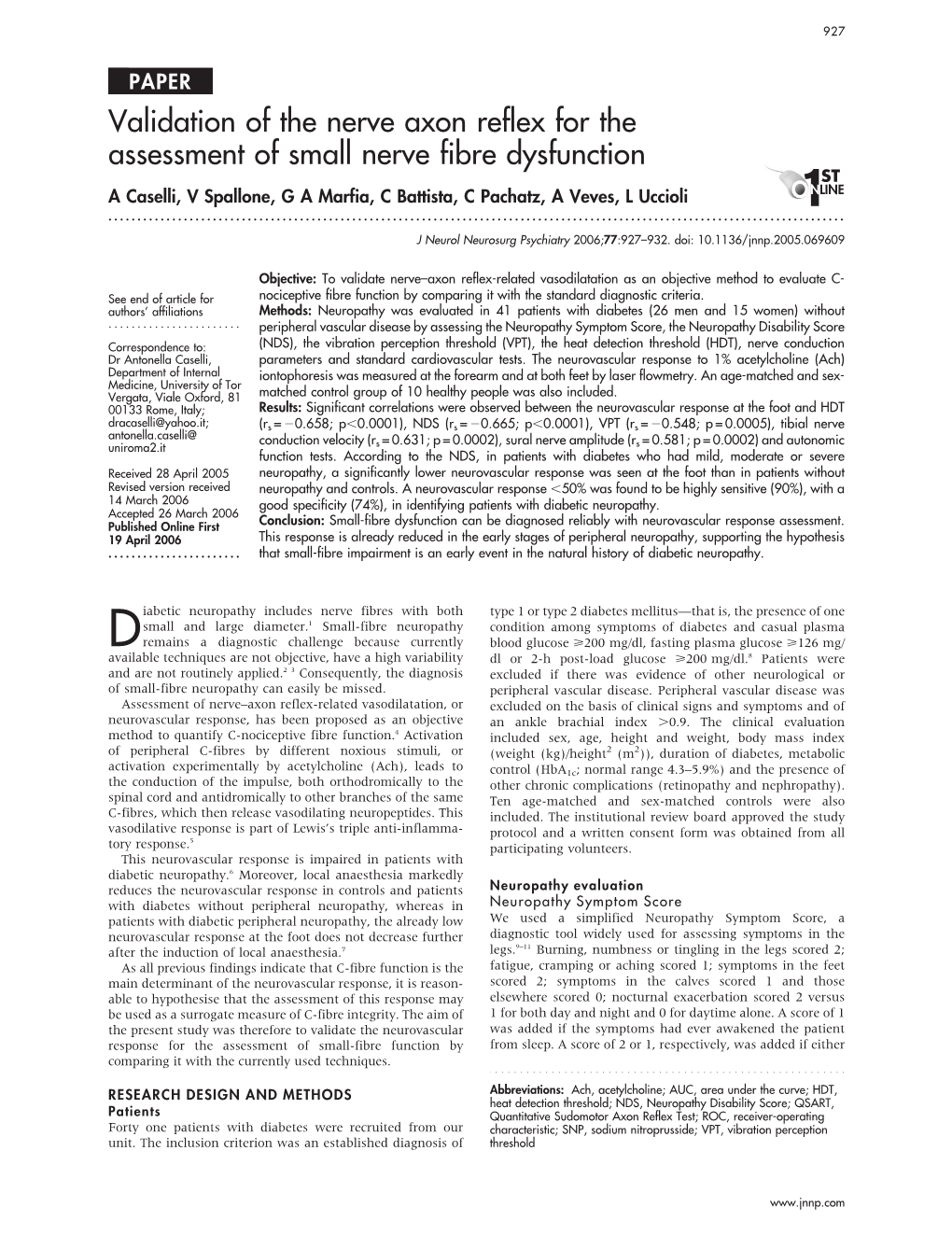 Validation of the Nerve Axon Reflex for the Assessment of Small