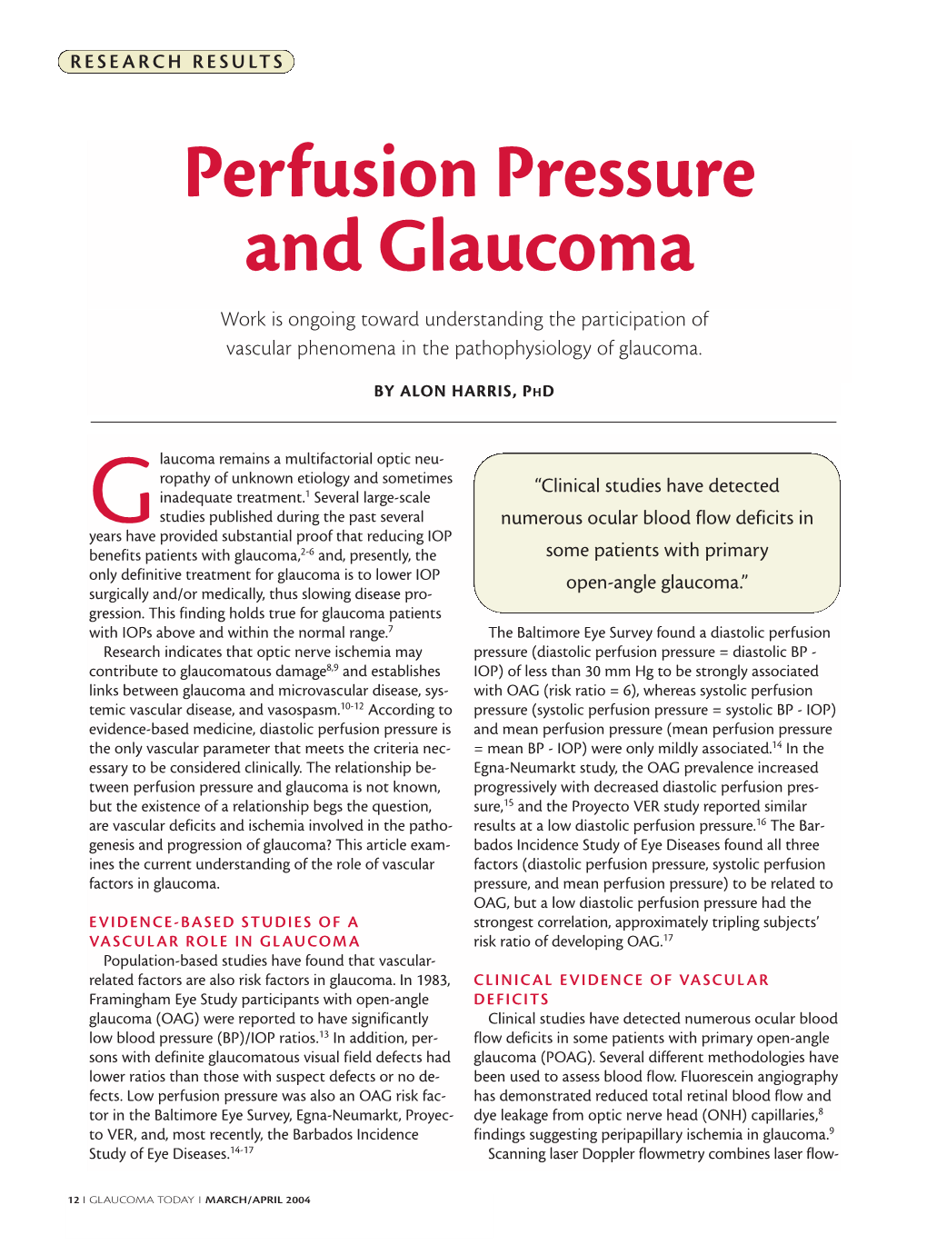 Perfusion Pressure and Glaucoma